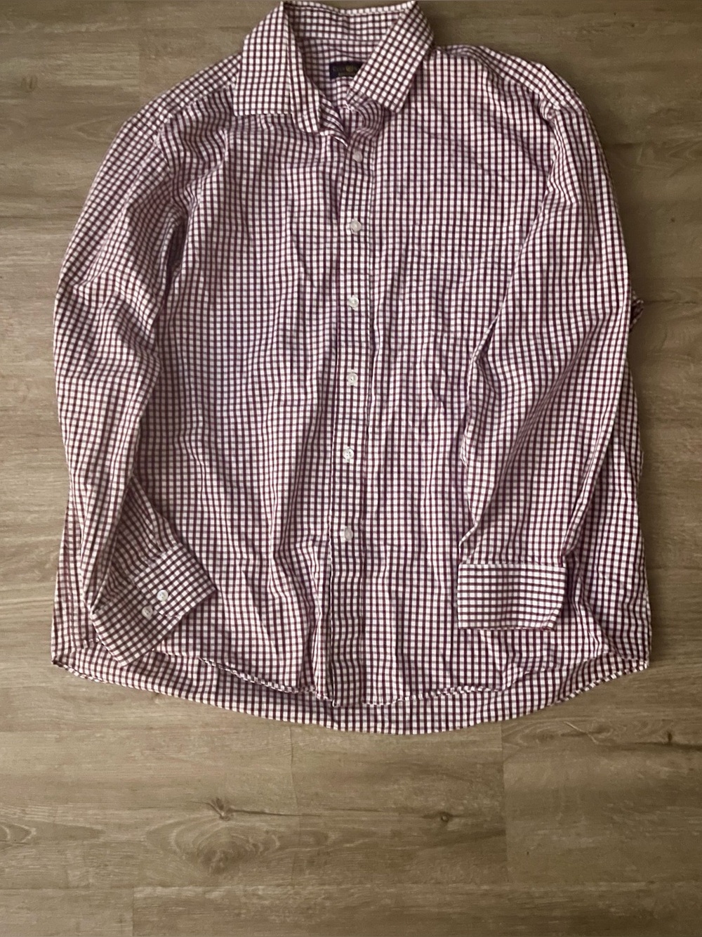 Club Room Burgundy Gingham Button Down Dress Shirt 17.5 34/35 XL Regular Fit